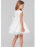 Cap Sleeves White Satin Tulle Short Flower Girl Dress
